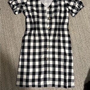 LOFT Black and White Gingham Midi Dress